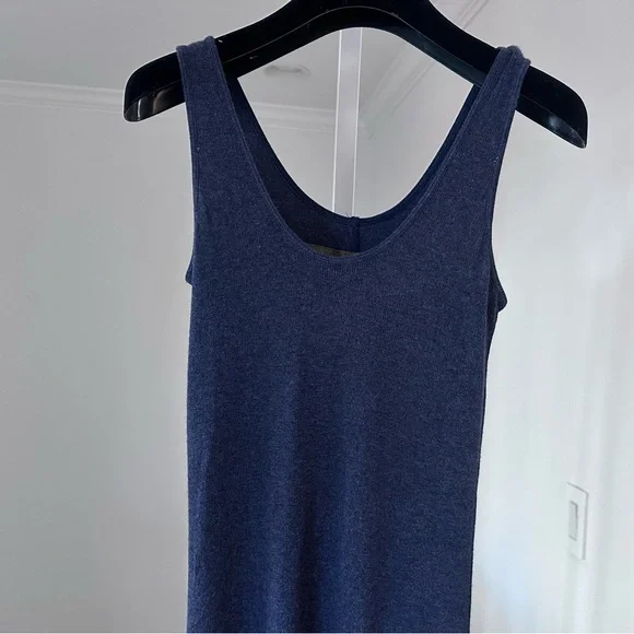 New ENZA COSTA Cashmere Silk Knit Midi Tank Dress Medium  Indigo Blue Navy - Picture 7 of 8